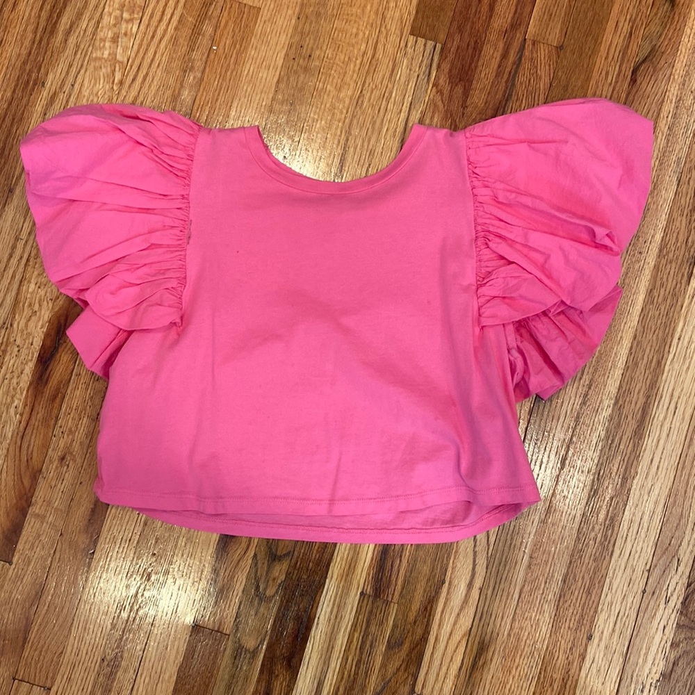 ZARA cropped hot pink ruffle sleeved top